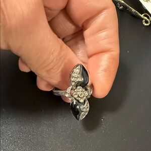 Sterling Floral Black Onyx and Diamond Accent Ring
